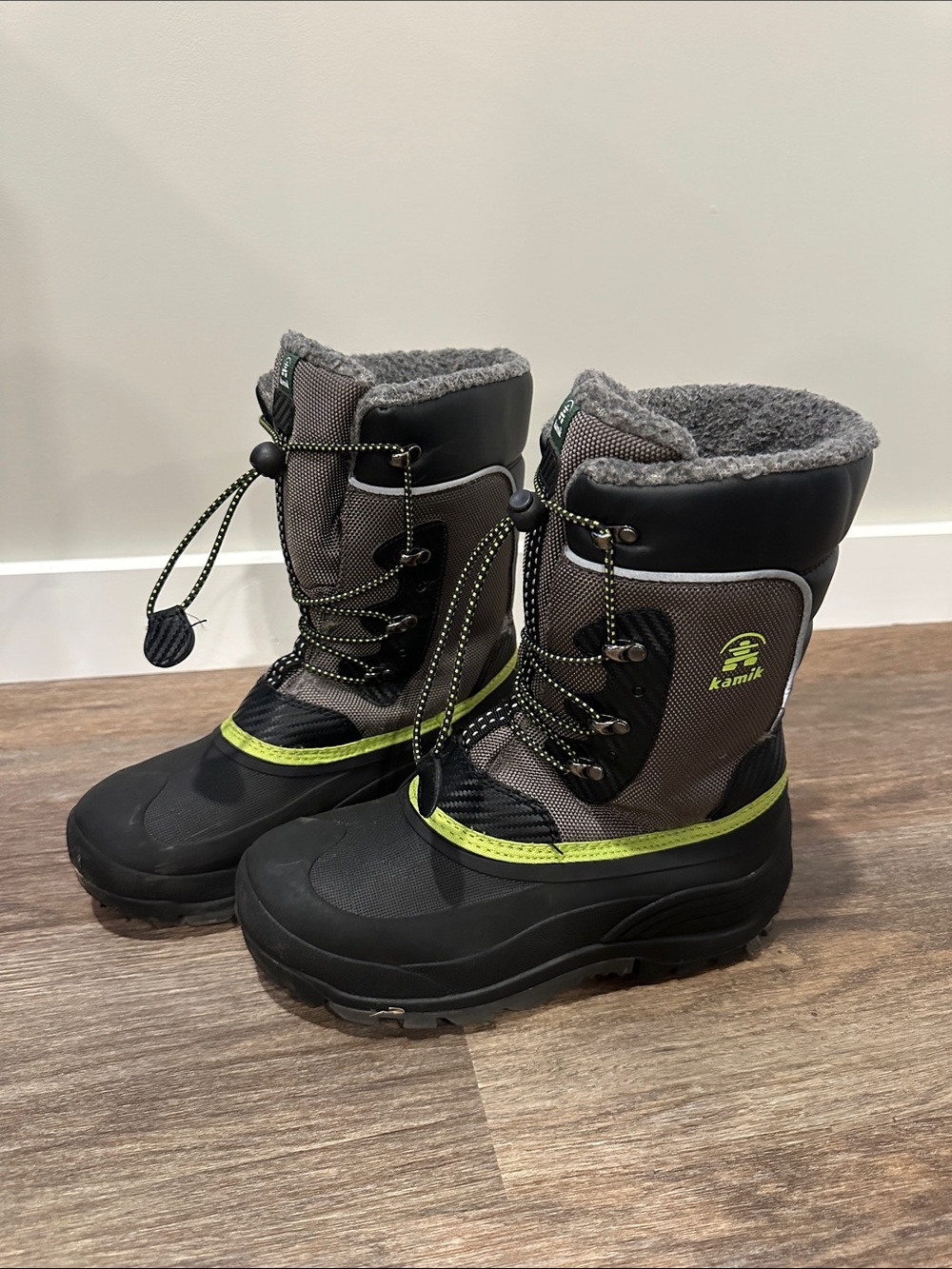 Kamik Kids Gray and Lime Cold-Weather Boots